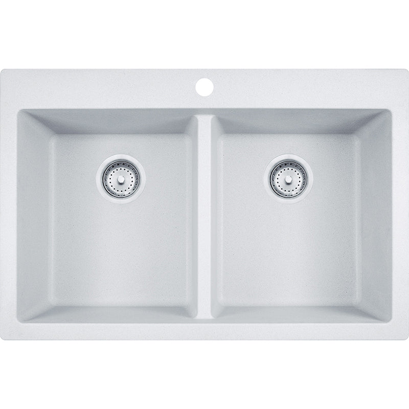 Primo 33' Granite Double Basin Dual-Mount Kitchen Sink in White