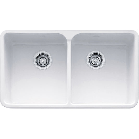 Manor House 31.25" Fireclay Double Basin Apron Front Kitchen Sink in White