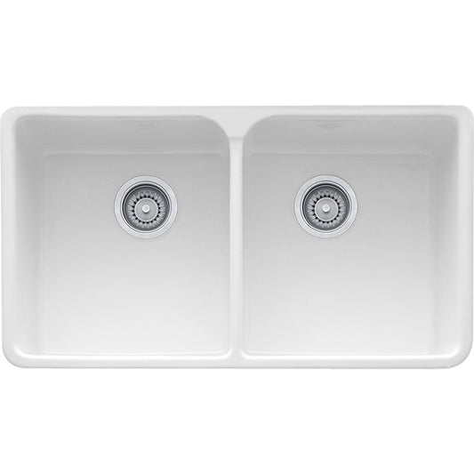 Manor House 35.63" Fireclay Double Basin Apron Front Kitchen Sink in White