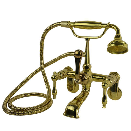 Traditional Two-Handle Wall Mount Bathtub Faucet in Polished Brass