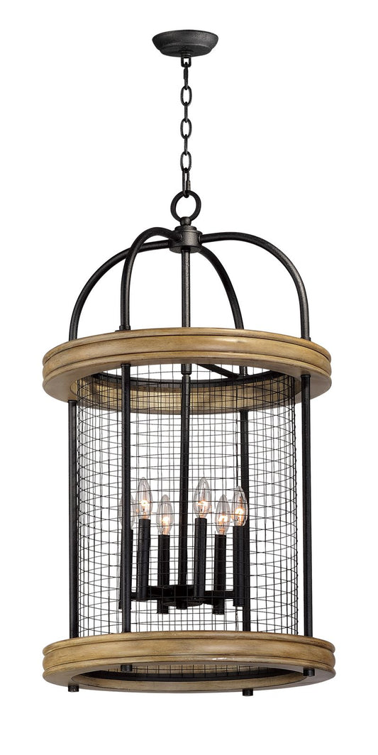 Lancaster 6 Light Chandelier in Black and Driftwood