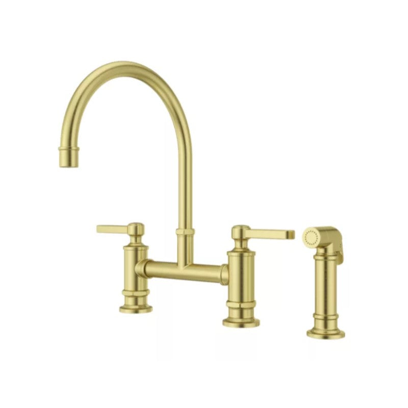 Port Haven Two-Handle Kitchen Faucet with Side Spray in Brushed Gold