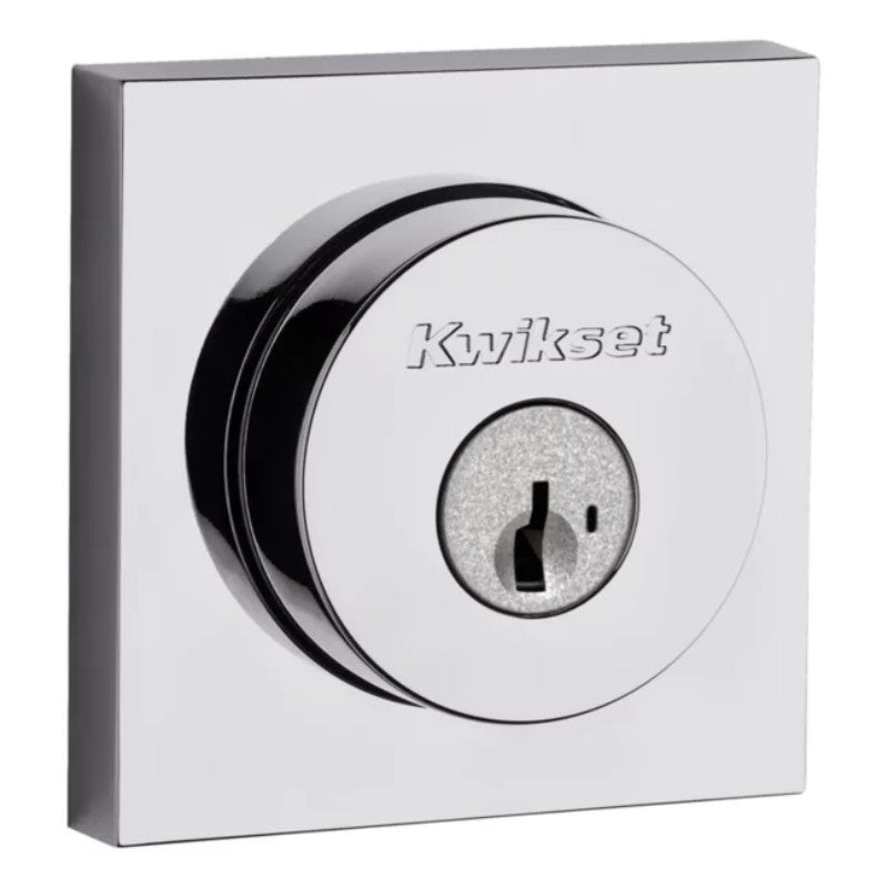 Halifax Square Exterior SmartKey Deadbolt in Polished Chrome - Round Face Adjustable Latch