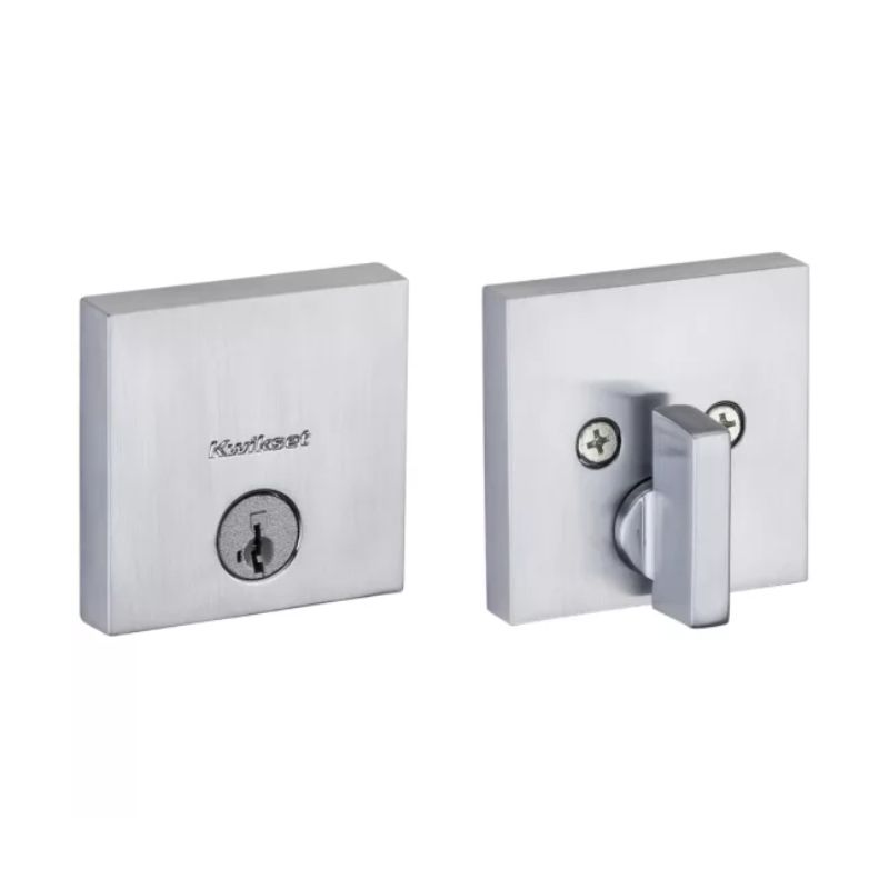 Downtown Square SmartKey Deadbolt in Satin Chrome - 6 Way Adjustable Latch