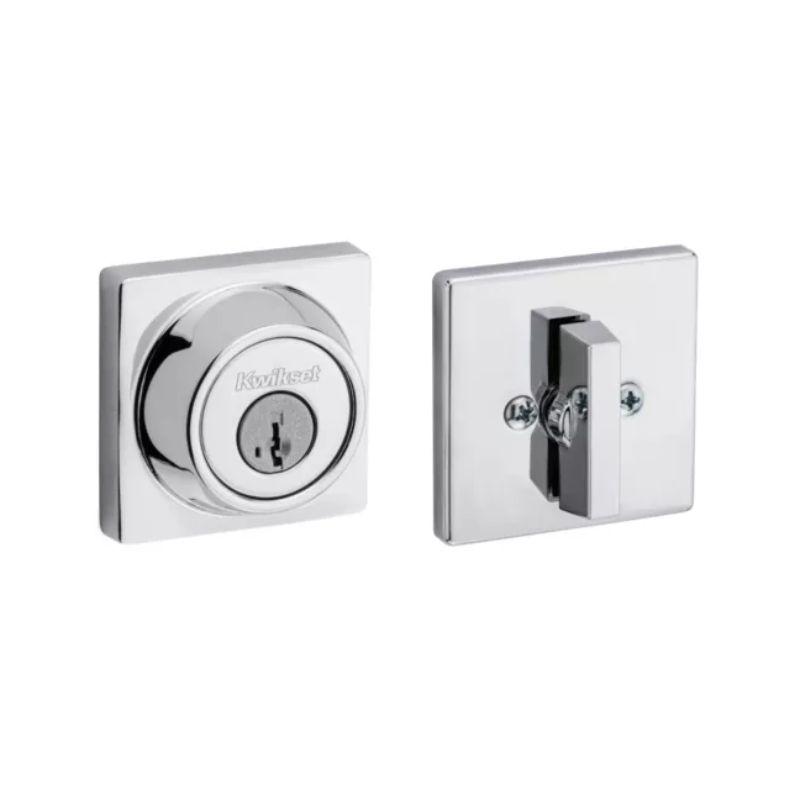 Halifax Square Interior/Exterior SmartKey Deadbolt in Polished Chrome - Round Corner Adjustable Latch