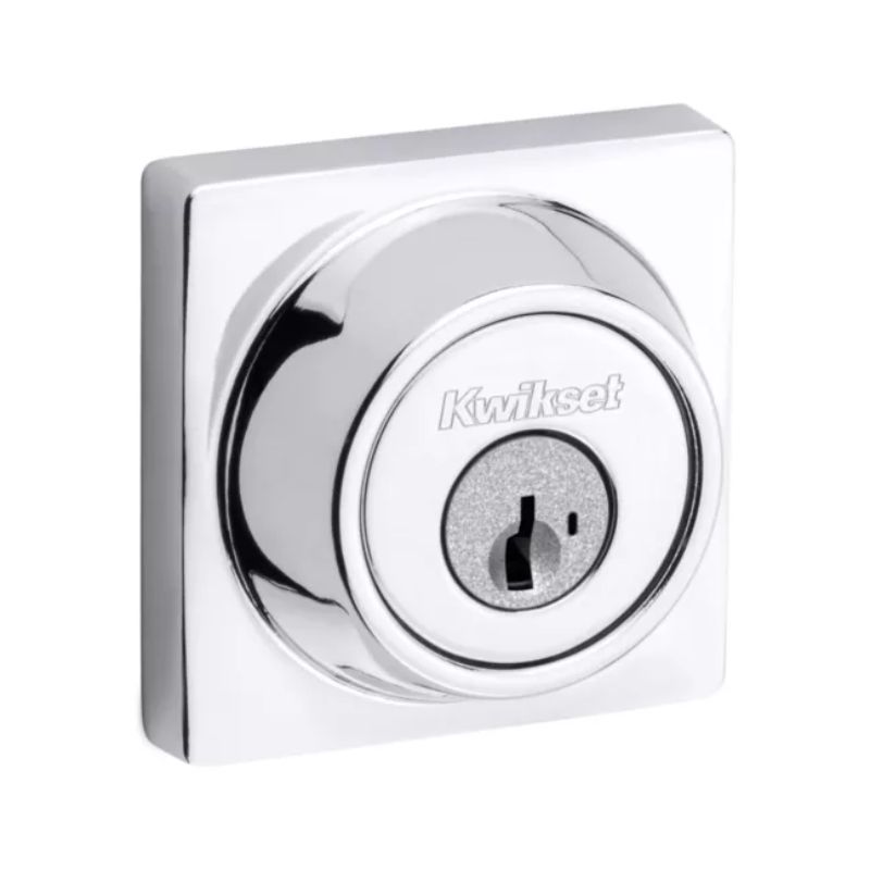 Halifax Square Interior/Exterior SmartKey Deadbolt in Polished Chrome - Round Face Adjustable Latch