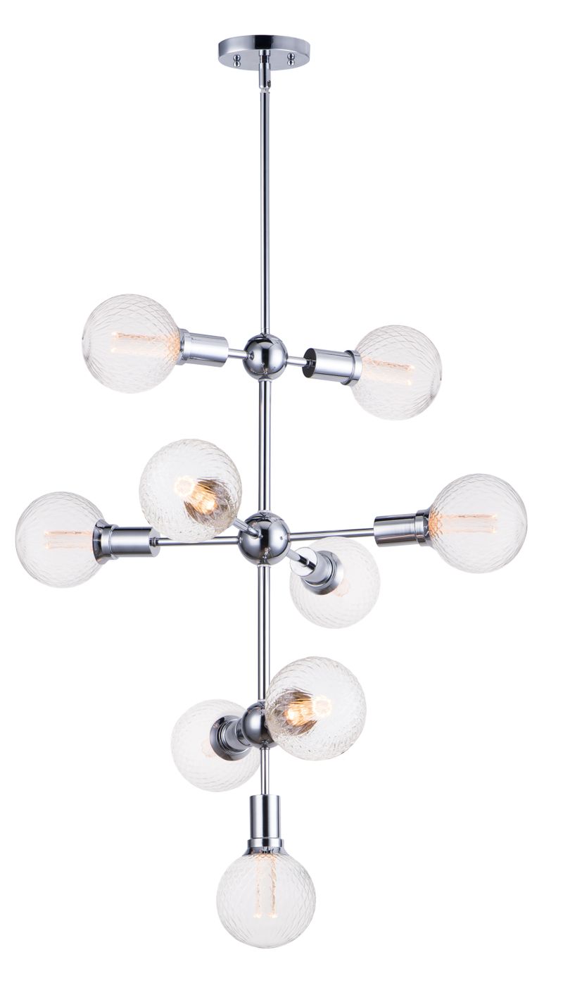 Molecule 27' x 33' Polished Chrome Chandelier with 9 Lights - (Prism Glass Finish)