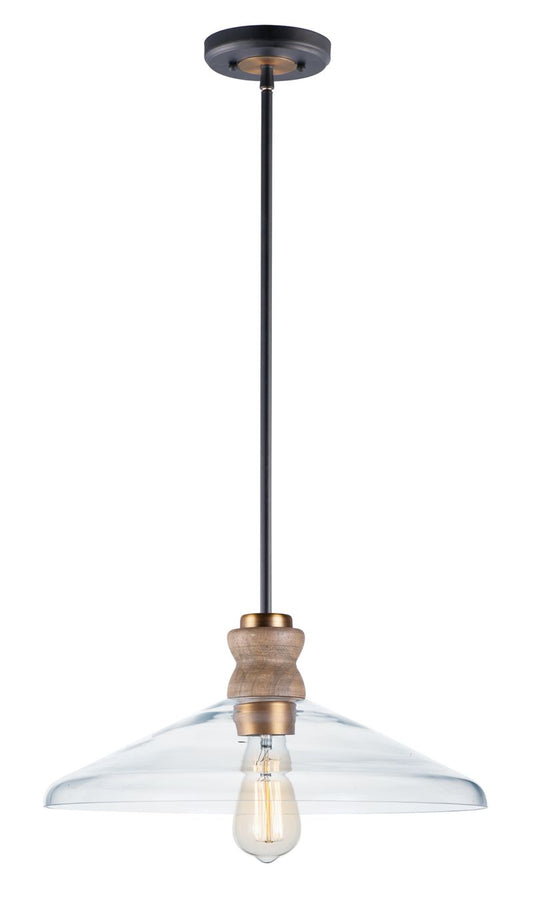 Nelson 16" Single Light Pendant in Weathered Oak and Antique Brass