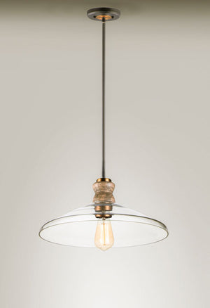 Nelson 16' Single Light Pendant in Weathered Oak and Antique Brass