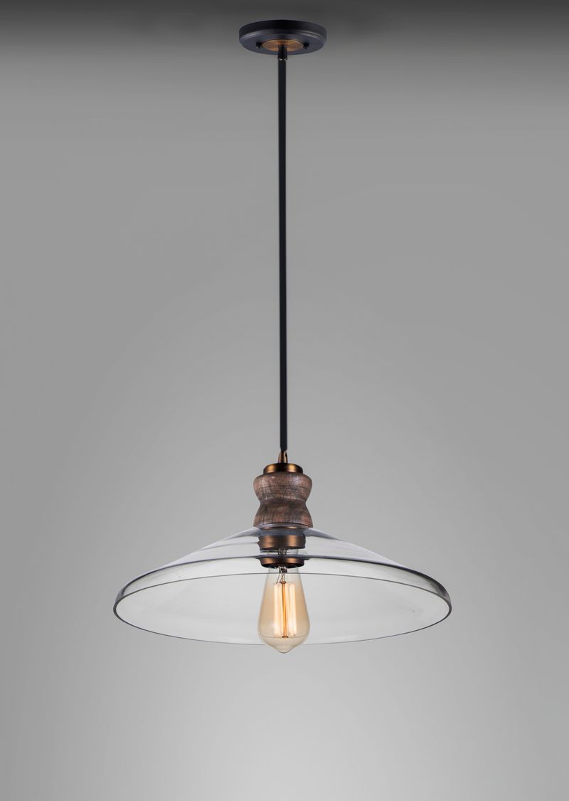Nelson 16' Single Light Pendant in Weathered Oak and Antique Brass