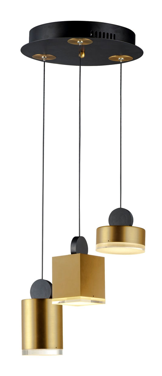 Nob 13.5" 3 Light Multi-Light Pendant in Black and Gold