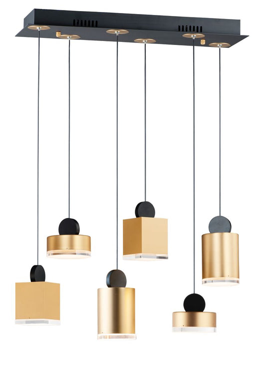 Nob 24.5" 6 Light Linear Pendant in Black and Gold