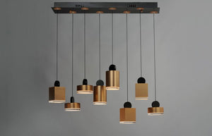 Nob 33' 8 Light Linear Pendant in Black and Gold