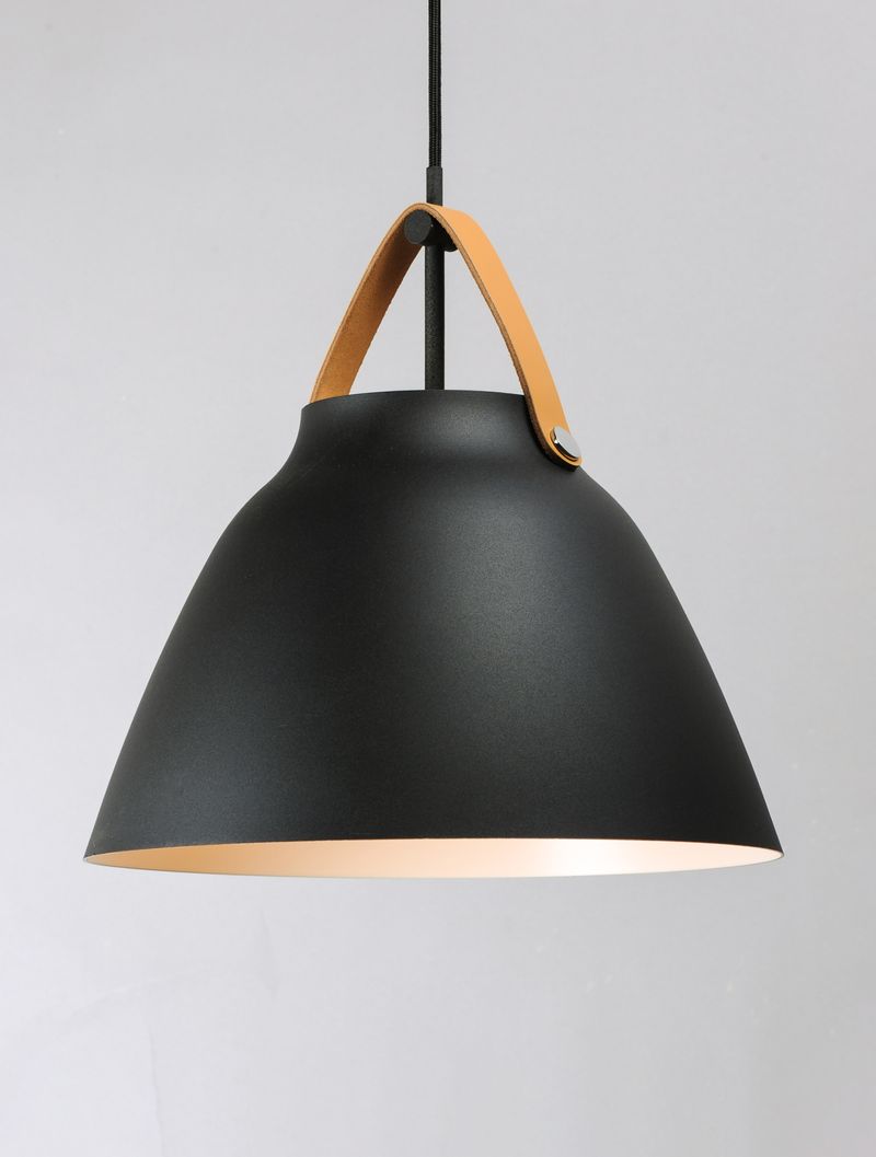 Nordic 19' Single Light Pendant in Tan Leather and Black