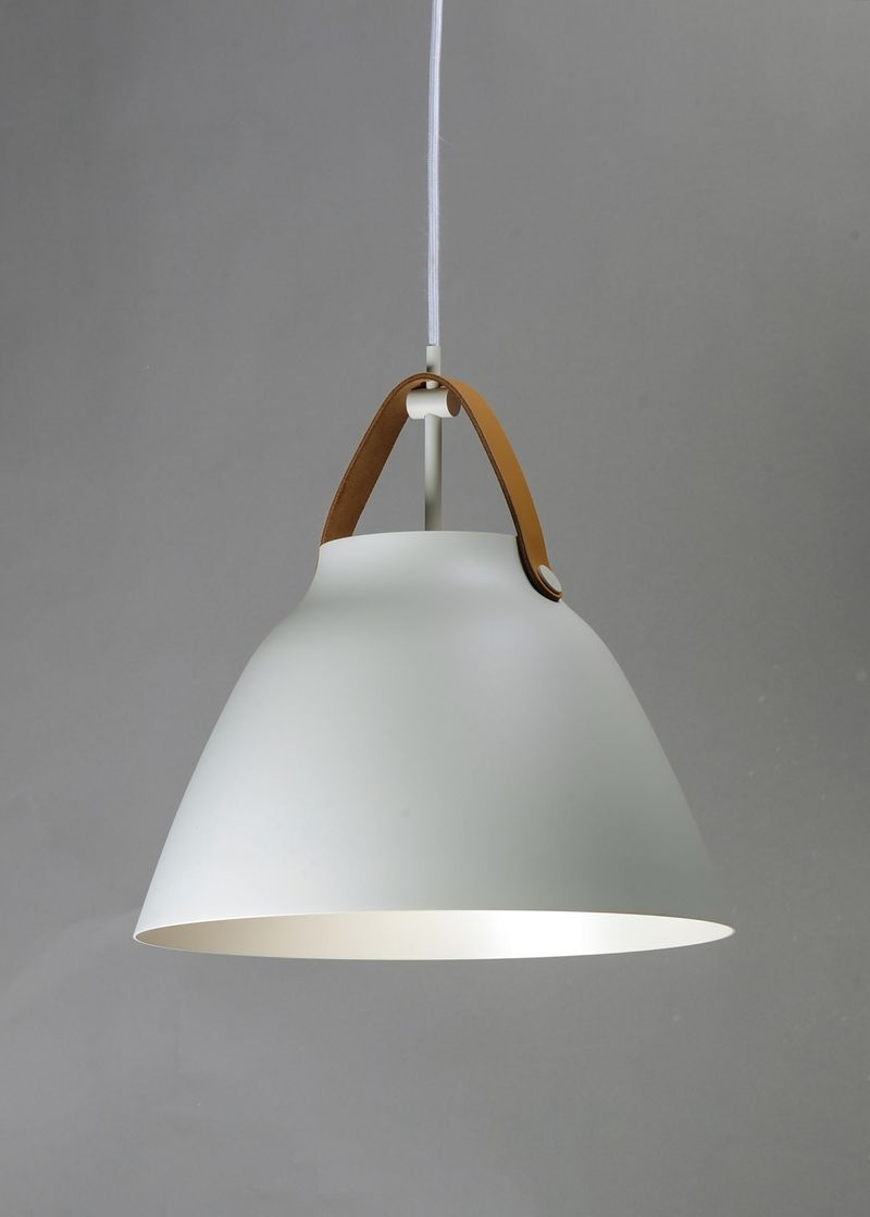 Nordic 19' Single Light Pendant in Tan Leather and White