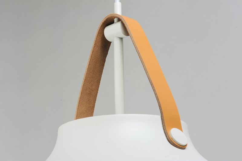 Nordic 19' Single Light Pendant in Tan Leather and White