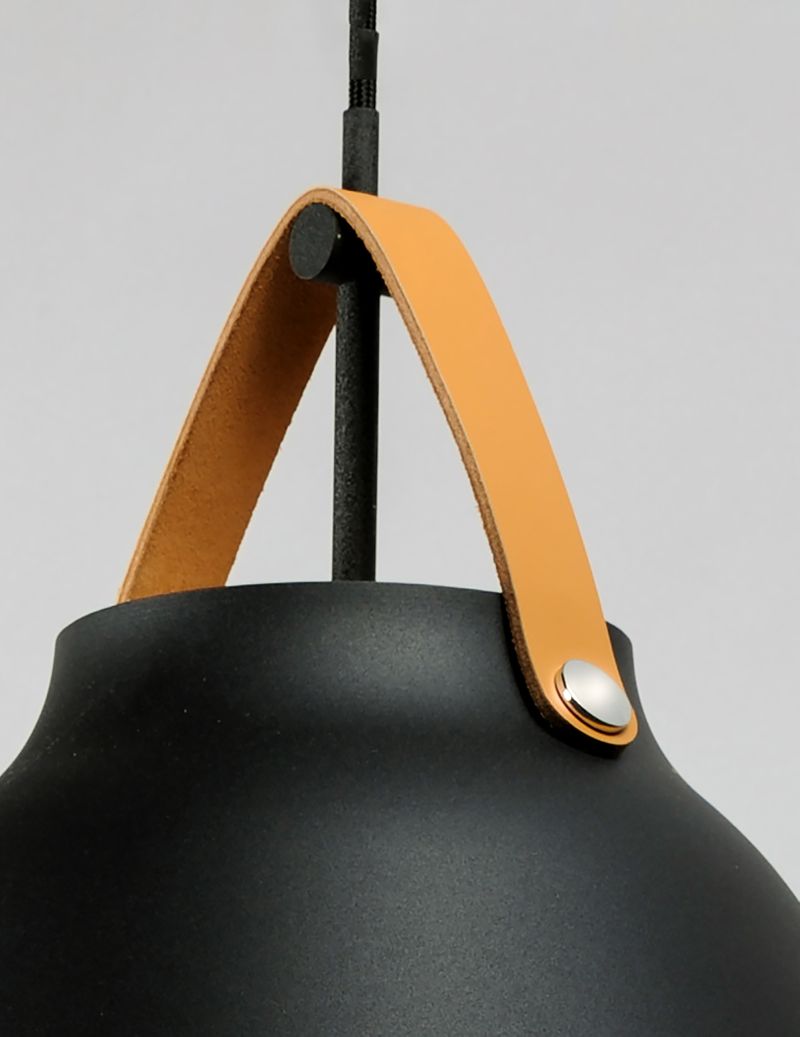 Nordic 14.25' Single Light Pendant in Black and Tan Leather