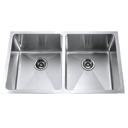 Nia 32" Double Basin Undermount Kitchen Sink with Radial Corners in Stainless Steel