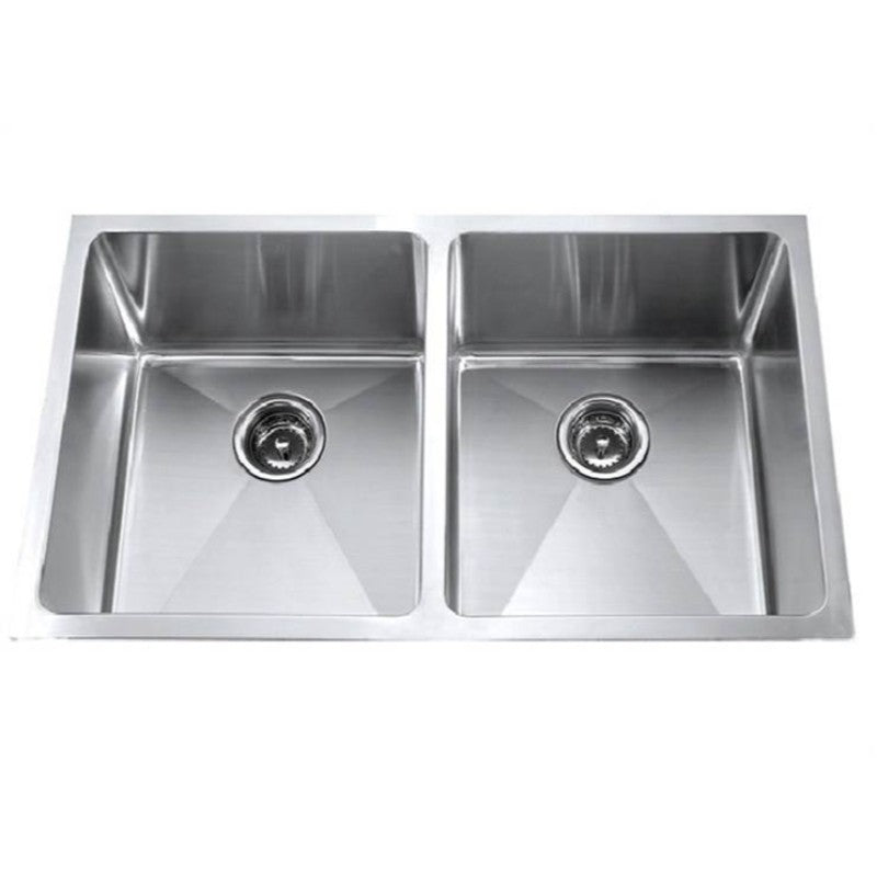 Nia 32' Double Basin Undermount Kitchen Sink with Radial Corners in Stainless Steel