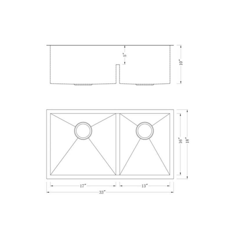 Sela 33' Double Basin Undermount Kitchen Sink with Low Divide in Stainless Steel