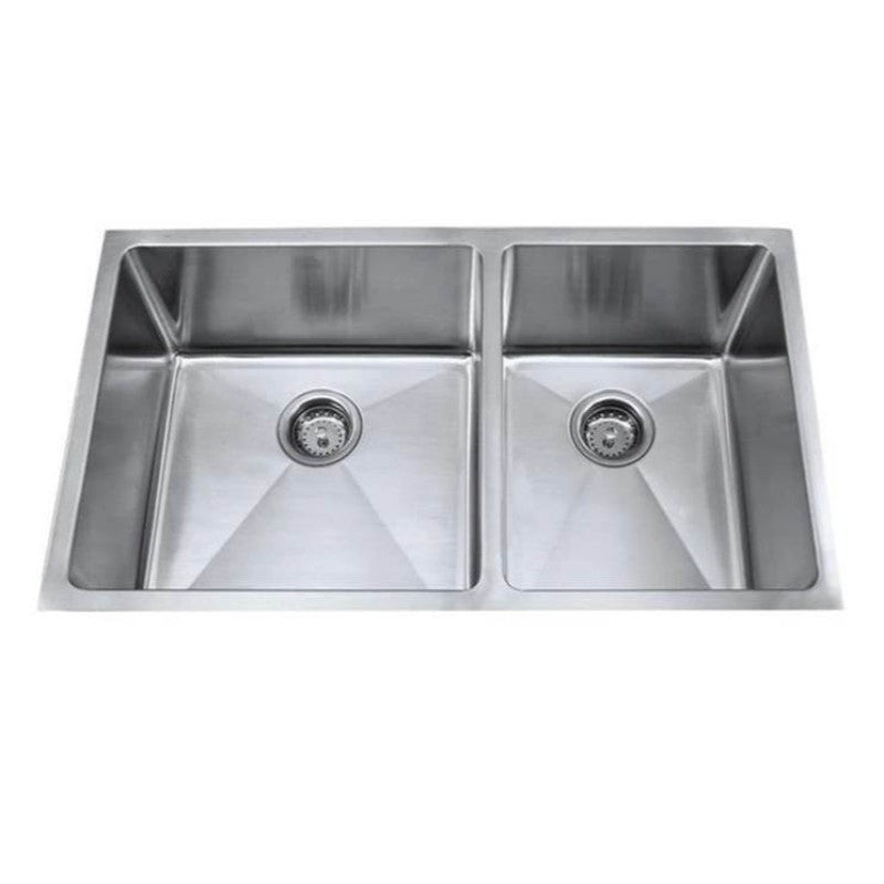 Sela 33' Double Basin Undermount Kitchen Sink with Radial Corners in Stainless Steel