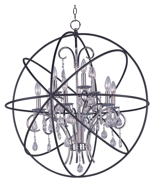 Orbit 30" 9 Light Single-Tier Chandelier in Anthracite and Polished Nickel