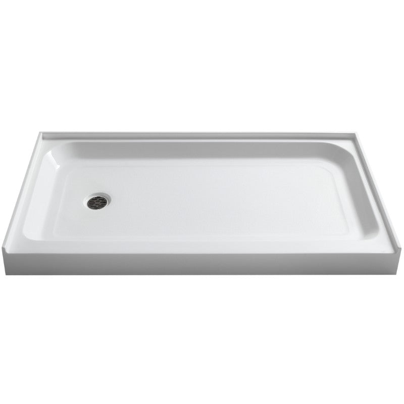 Tier 60' x 32' x 5.5' Left Drain Acrylic Shower Base in Glossy White