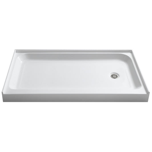 Tier 60" x 32" x 5.5" Right Drain Acrylic Shower Base in Glossy White