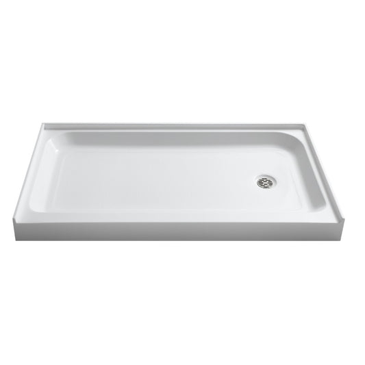 Tier 60" x 36" x 5.5" Right Drain Acrylic Shower Base in Glossy White