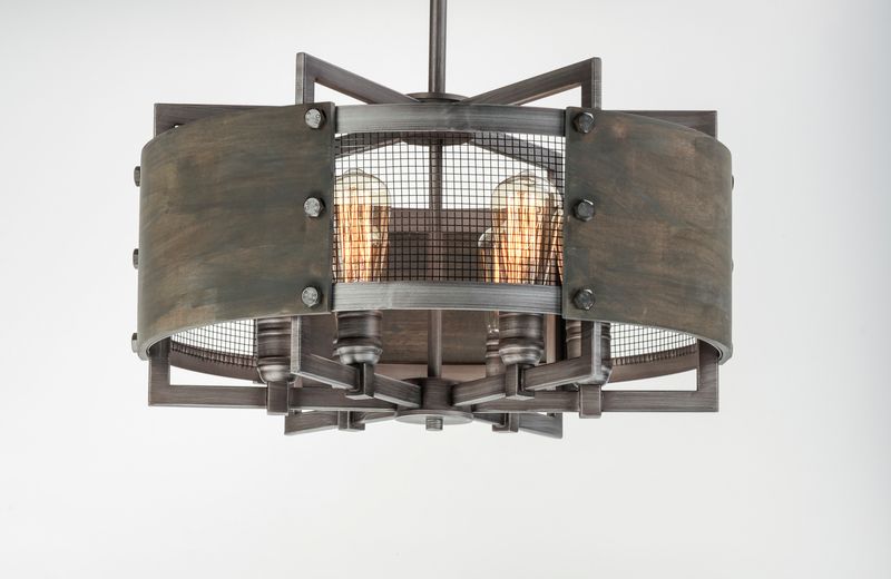 Outland 6 Light Mini-Pendant/Chandelier in Barn Wood and Weathered Zinc