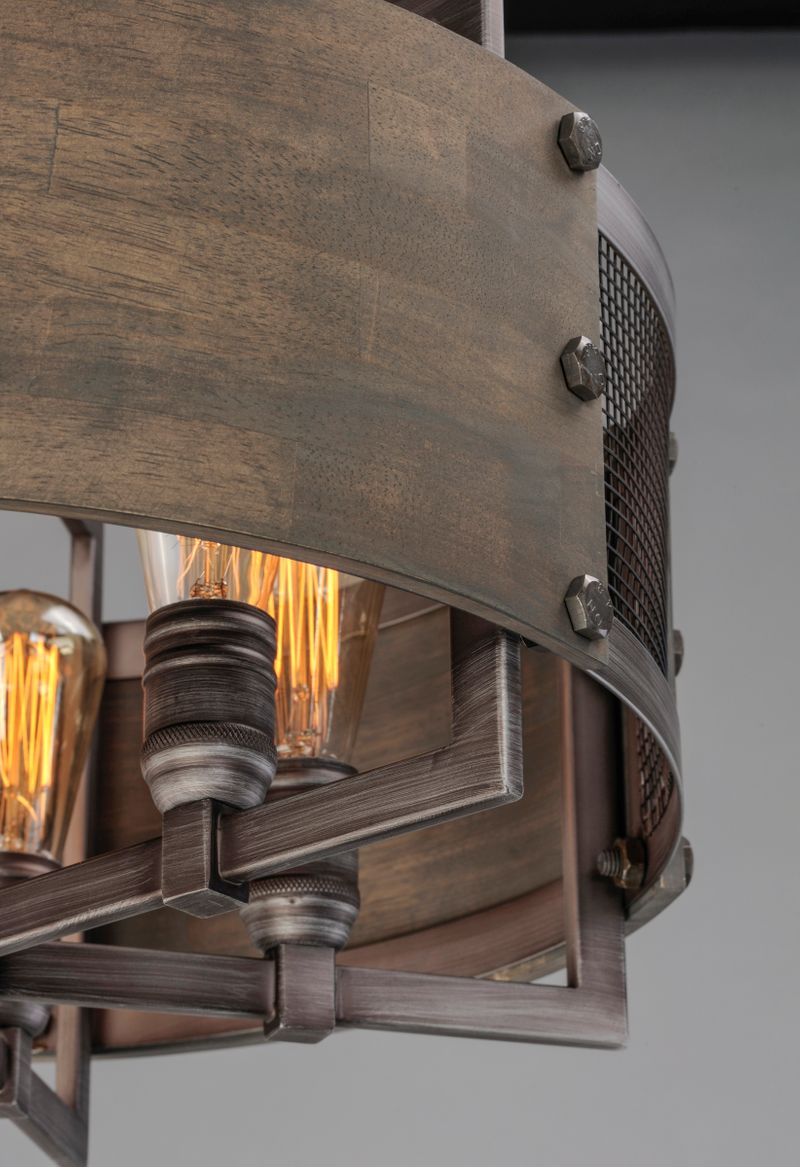 Outland 6 Light Mini-Pendant/Chandelier in Barn Wood and Weathered Zinc