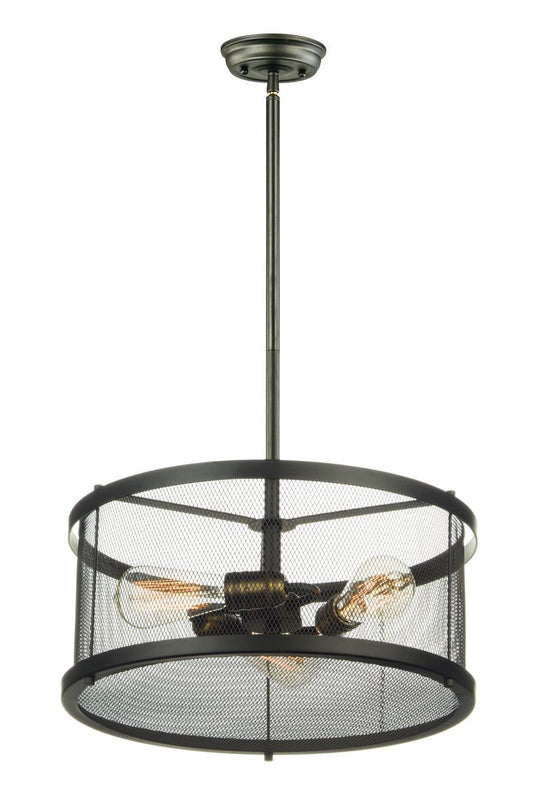 Palladium 16.5" 3 Light Multi-Light Pendant in Black and Natural Aged Brass