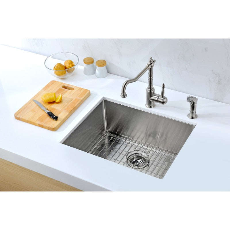 Vanguard 23' Single Basin Undermount Kitchen Sink in Brushed Satin