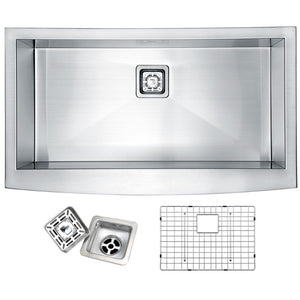 Elysian 32.88' Single Basin Farmhouse Apron Kitchen Sink with Square Drain in Brushed Satin