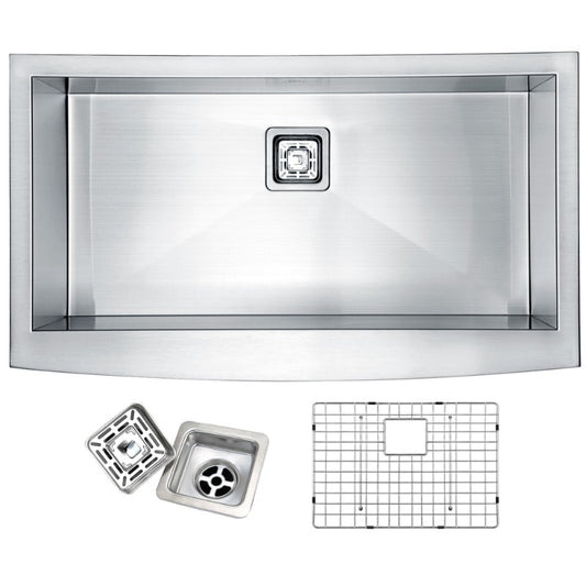 Elysian 32.88" Single Basin Farmhouse Apron Kitchen Sink with Square Drain in Brushed Satin