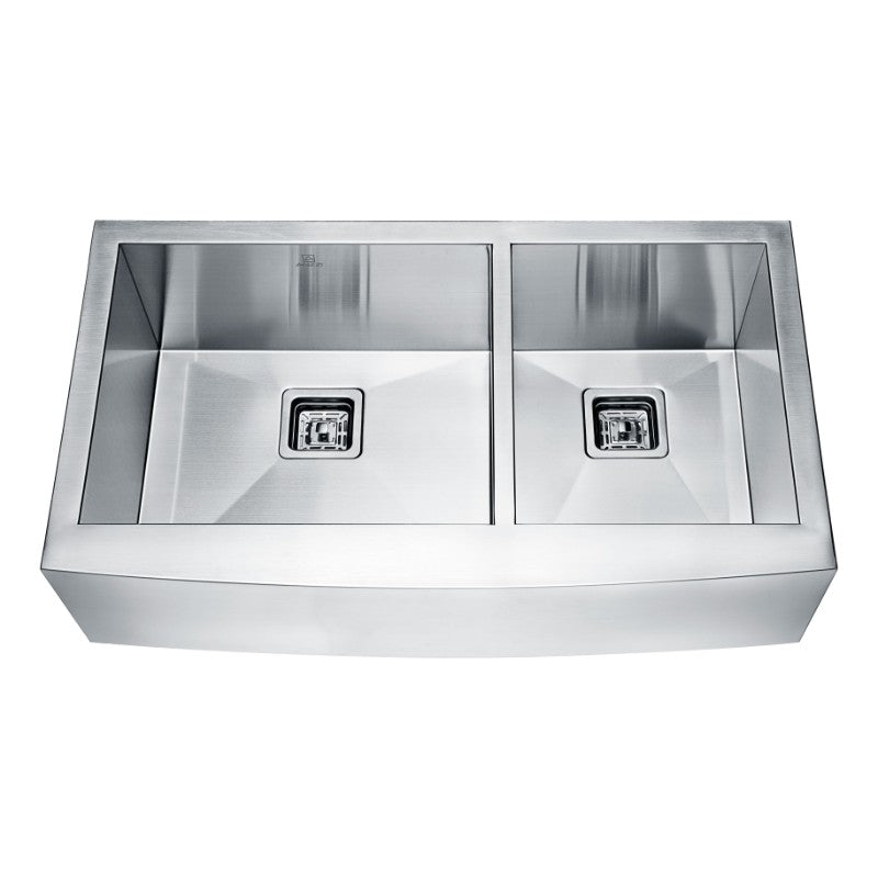 Elysian 32.88' Double Basin Farmhouse Apron Kitchen Sink with Square Drain in Brushed Satin