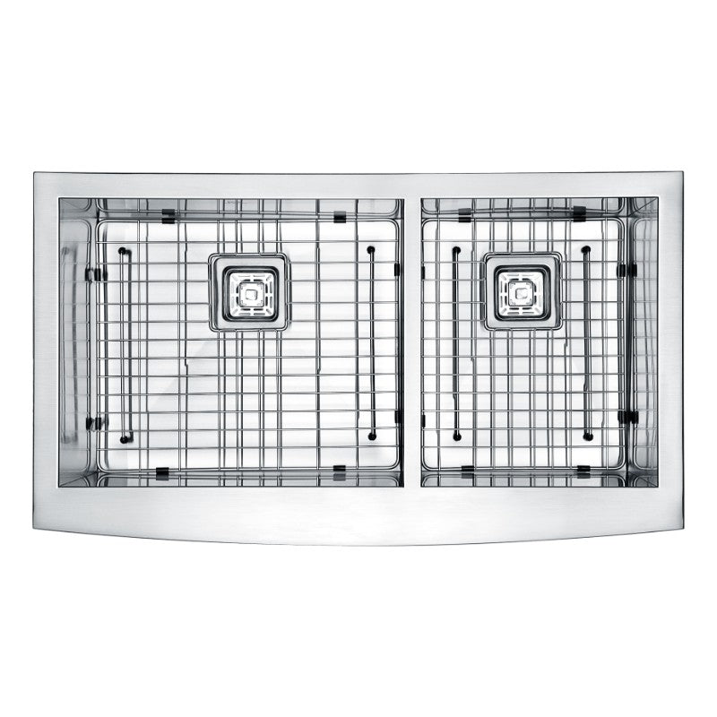 Elysian 32.88' Double Basin Farmhouse Apron Kitchen Sink with Square Drain in Brushed Satin