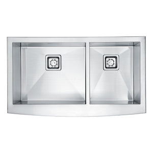 Elysian 32.88' Double Basin Farmhouse Apron Kitchen Sink with Square Drain in Brushed Satin