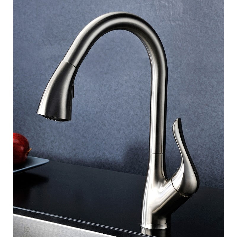 Elysian 32.88' Double Basin Farmhouse Apron Kitchen Sink with Accent Pull-Down Faucet in Brushed Nickel