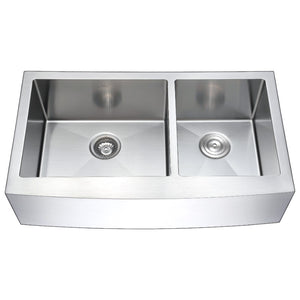 Elysian 32.88' Double Basin Farmhouse Apron Kitchen Sink with Accent Pull-Down Faucet in Brushed Nickel