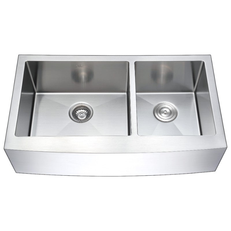 Elysian 32.88' Double Basin Farmhouse Apron Kitchen Sink with Locke Single-Handle Faucet in Polished Chrome