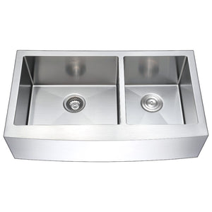 Elysian 32.88' Double Basin Farmhouse Apron Kitchen Sink with Singer Pull-Down Faucet in Brushed Nickel