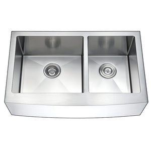 Elysian 35.88' Double Basin Farmhouse Apron Kitchen Sink with Locke Single-Handle Faucet in Polished Chrome