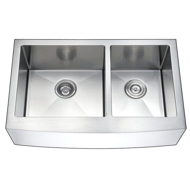 Elysian 35.88' Double Basin Farmhouse Apron Kitchen Sink with Opus Single-Handle Faucet in Brushed Nickel