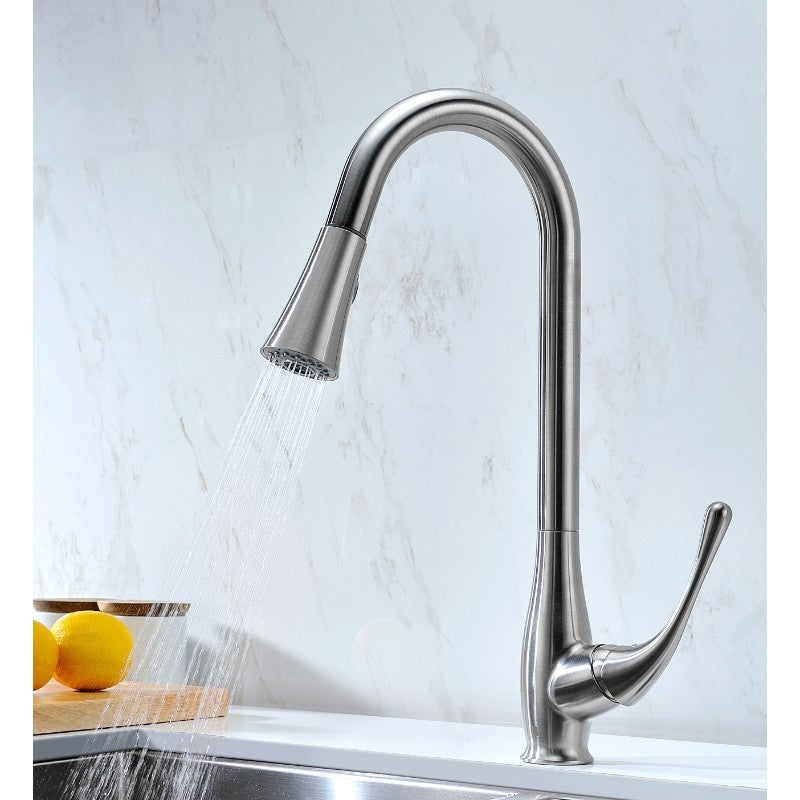 Elysian 35.88' Double Basin Farmhouse Apron Kitchen Sink with Singer Pull-Down Faucet in Brushed Nickel