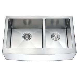 Elysian 35.88' Double Basin Farmhouse Apron Kitchen Sink with Soave Two-Handle Widespread Faucet in Polished Chrome