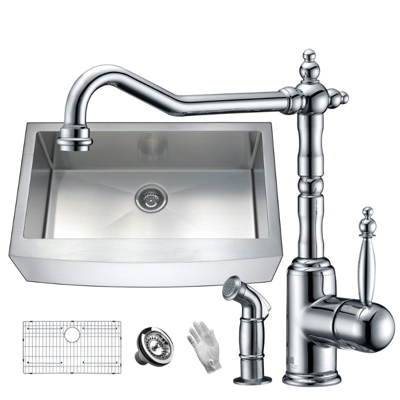 Elysian 35.88' Single Basin Farmhouse Apron Kitchen Sink with Locke Single-Handle Faucet in Polished Chrome