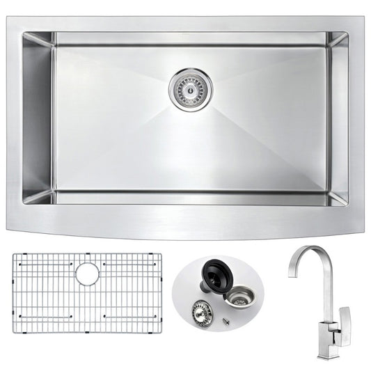 Elysian 35.88" Single Basin Farmhouse Apron Kitchen Sink with Opus Single-Handle Faucet in Brushed Nickel