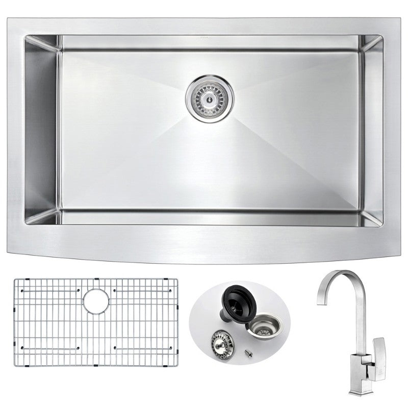 Elysian 35.88' Single Basin Farmhouse Apron Kitchen Sink with Opus Single-Handle Faucet in Brushed Nickel
