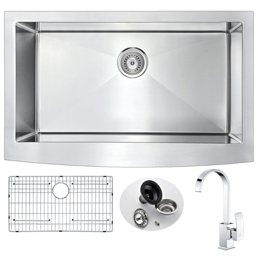 Elysian 35.88" Single Basin Farmhouse Apron Kitchen Sink with Opus Single-Handle Faucet in Polished Chrome